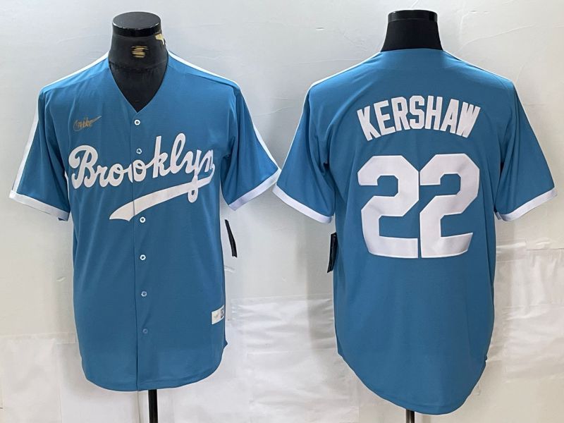 Men Los Angeles Dodgers #22 Kershaw Light blue Throwback 2024 Nike MLB Jersey style 1->los angeles dodgers->MLB Jersey